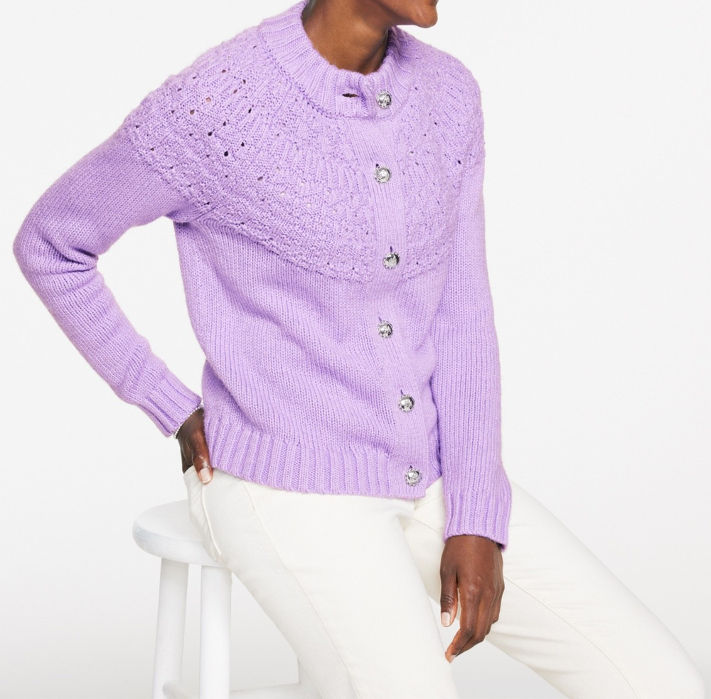 Talbots Pointelle Mockneck Cardigan NWT Size XL, Purple Knitted, fall, winter